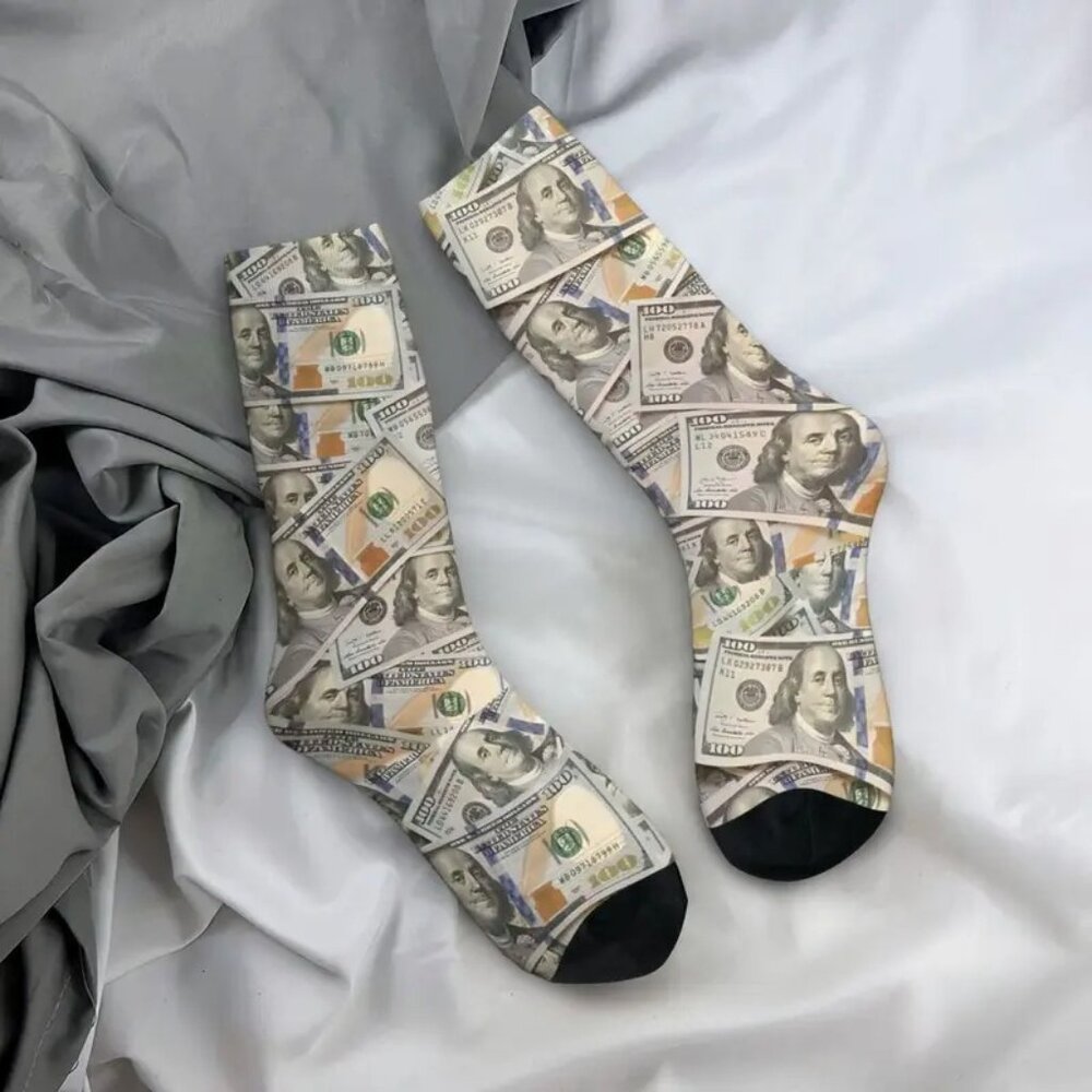 🎁Funky Money Print Mid-Calf Socks Moisture-Wicking Stretch Fit - Picture 3 of 6